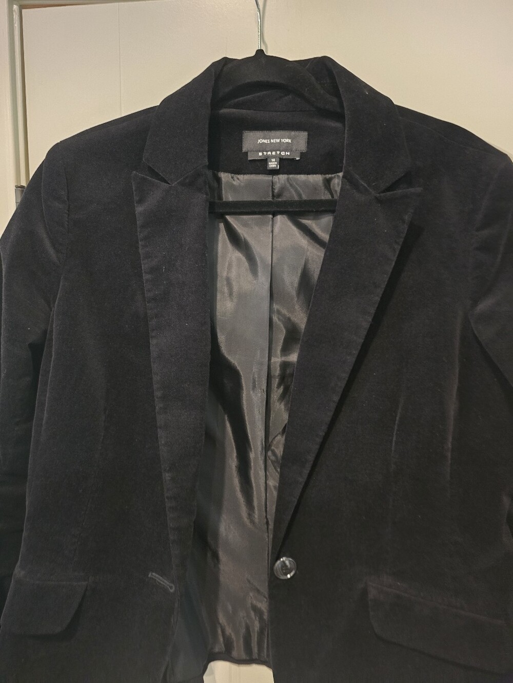 Jones New York Black Velvet Look Single-Button Blazer W Size 14 - Picture 4 of 8